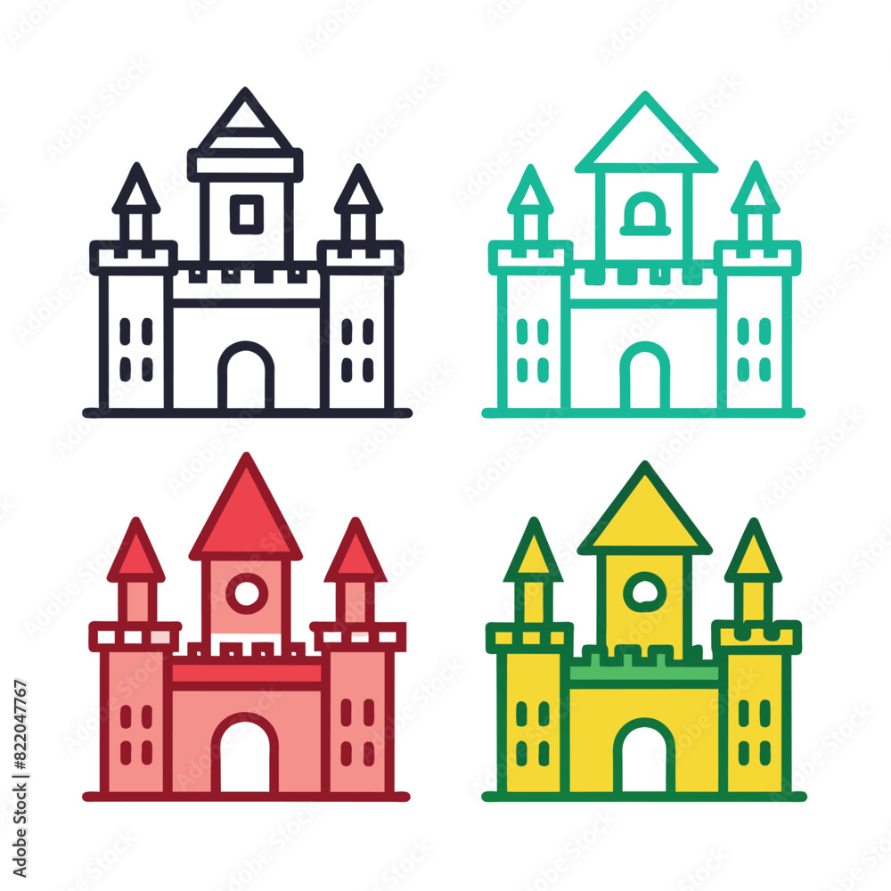 Set of Toy Castle line black vector icon on white background
