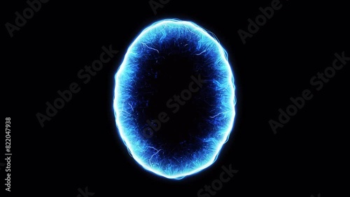 Blue Energy Oval Portal. Glowing Magical Round Shape on transparent background. Looped video.