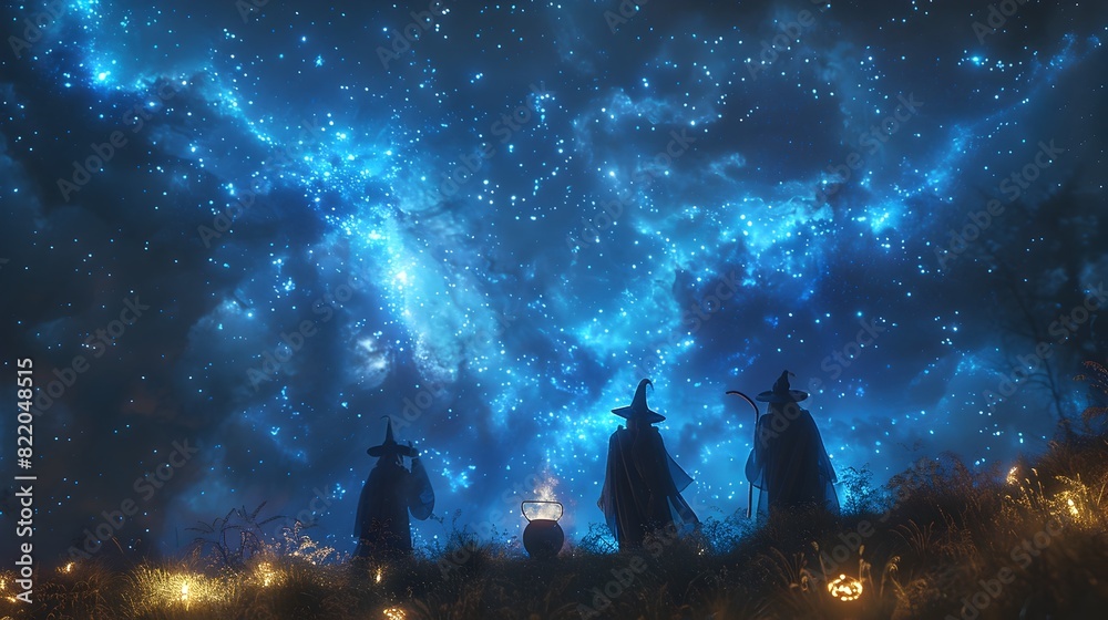Fototapeta premium Halloween Nights Potent Potion Brewed by Witches Under the Starry Sky