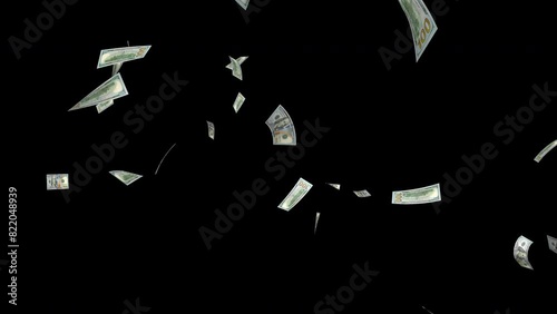 Falling Dollar banknotes on alpha channel background. Business finance American dollar money concept.