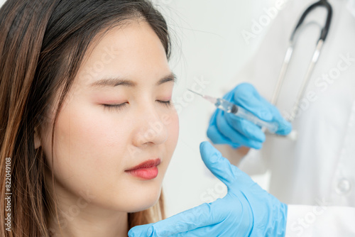 Cosmetic surgery, skin whitening injection, filler injection, Skin reface, beautiful Asian girls receive beauty treatments at beauty clinic, skincare, pore rejuvenation, wrinkle, baby face