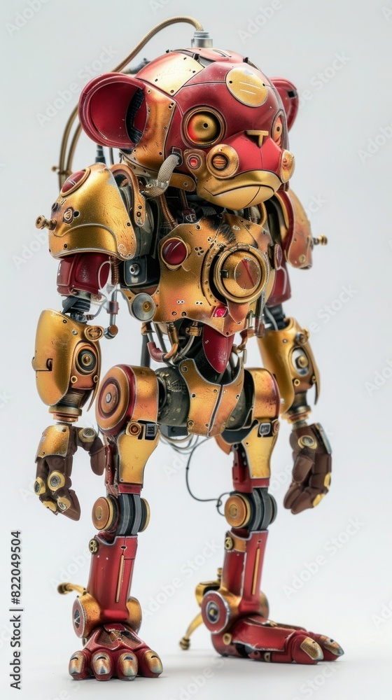 Naklejka premium Golden and red monkey robot on white background