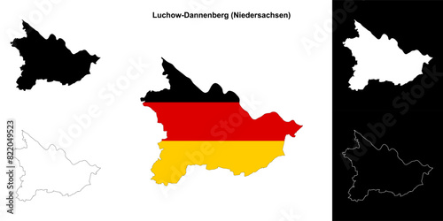 Luchow-Dannenberg (Niedersachsen) blank outline map set