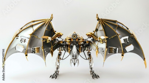 Golden and silver bat robot on white background