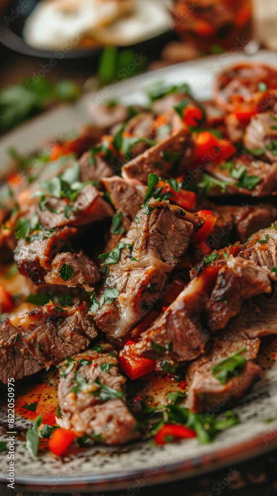 Lamb Shawarma Plate Close-Up, Eid feast, Islamic celebration, Family feast. Lamb Shawarma Plate Close-Up, Eid feast, Islamic celebration, Family feast.