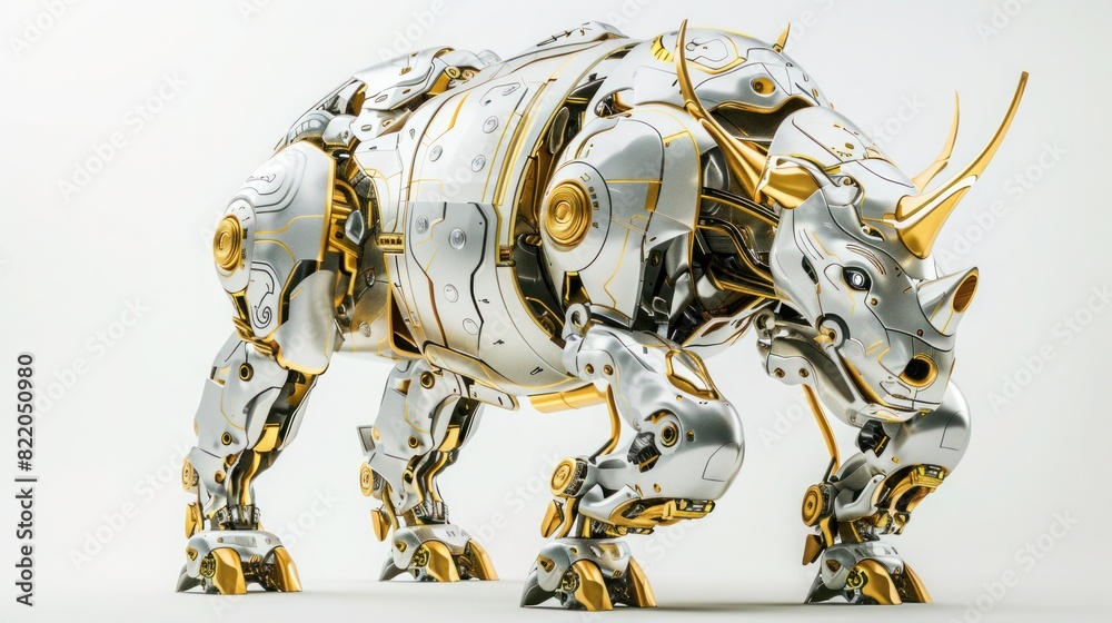 Rhino robot. Gold and silver color on white background Rhino robot. Gold and silver color on white background