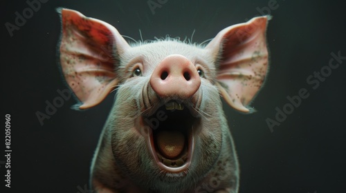 Close up of a pig with its mouth open. Suitable for agricultural and animal themed designs photo