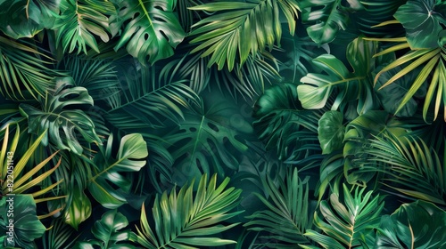 Bold tropical pattern background with lush greenery and exotic motifs  reminiscent of a tropical paradise.