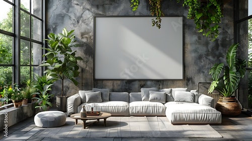ISO A Paper Size Frame Mockup Adorning Modern Living Room Wall as Stylish Art Decor photo