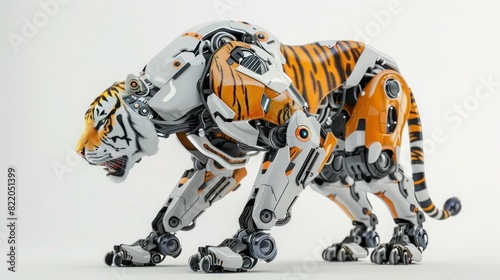 robot tiger white background wide