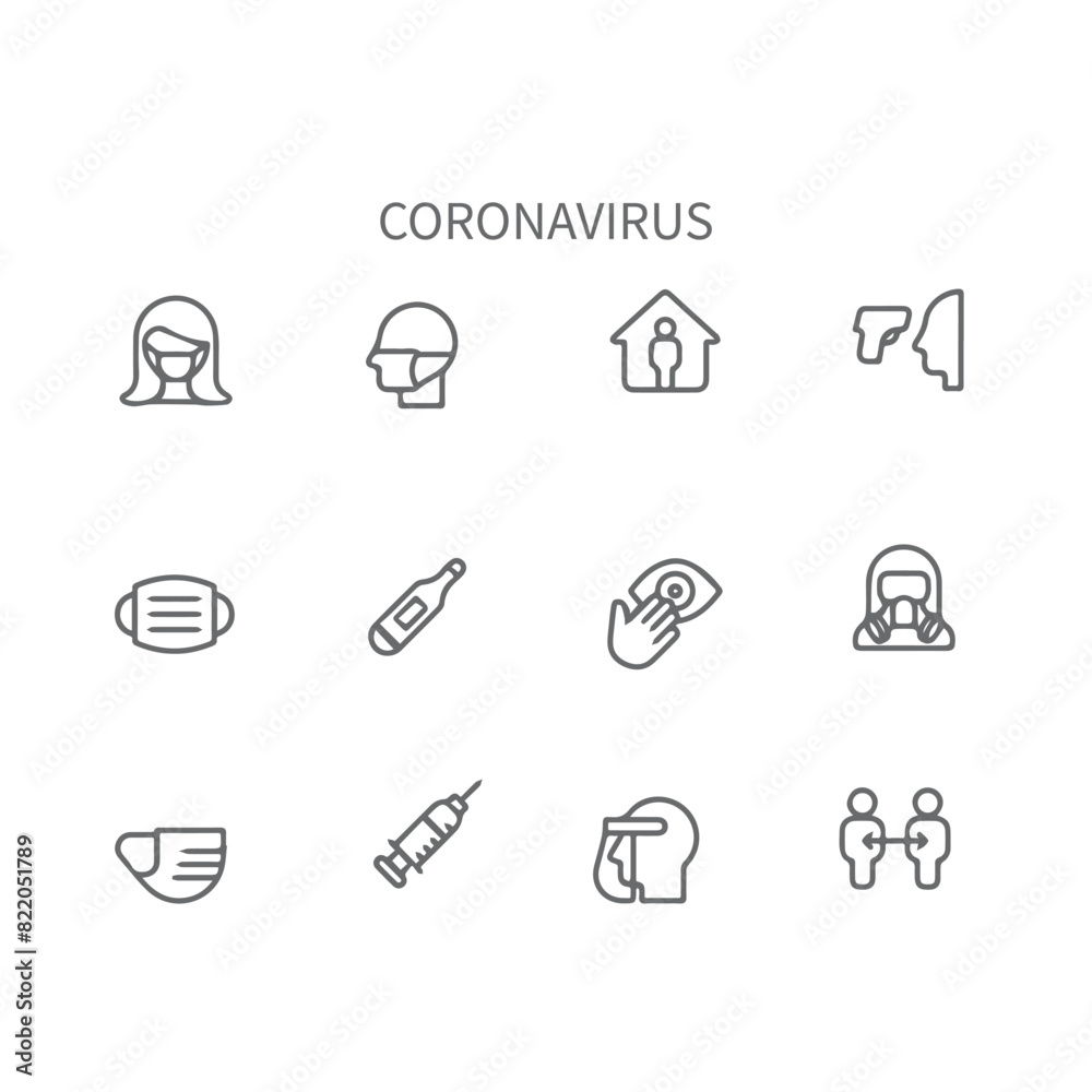 set of coronavirus vector lined icons , flu vector icon , protection lined icon