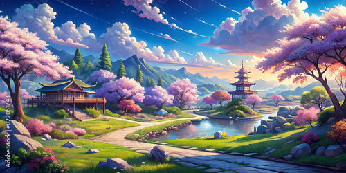 Landscape wallpaper background anime style.