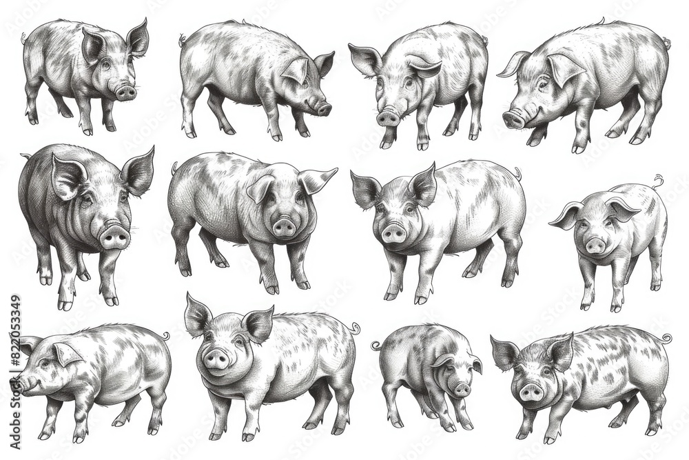 A group of pigs standing next to each other. Suitable for agriculture and farming concepts