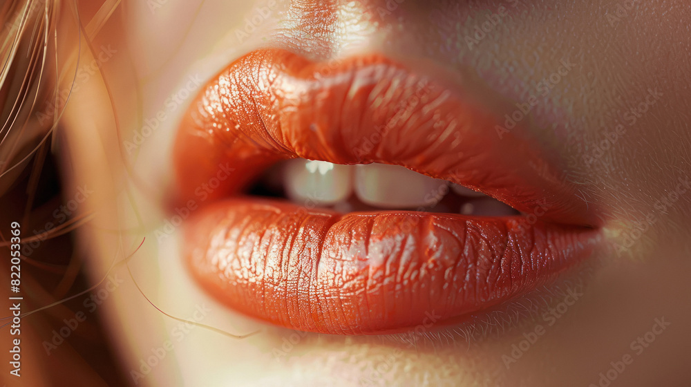 Fototapeta premium close view of young woman beautiful lips