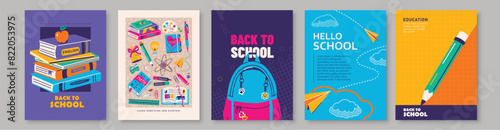School vector illustration. Bright creative posters back to school