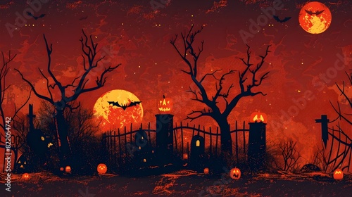 Vibrant Halloween Art Highlighting Festive Icons and Symbols photo
