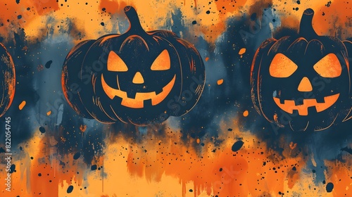 Vibrant Halloween Art Illustrating a Stylized Jack OLantern Pumpkin photo