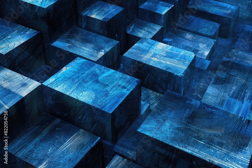 A group of blue cubes stacked on top of each other. Ideal for concepts of stability and structure photo