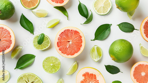 Collage with fresh pomelo fruits on white background -