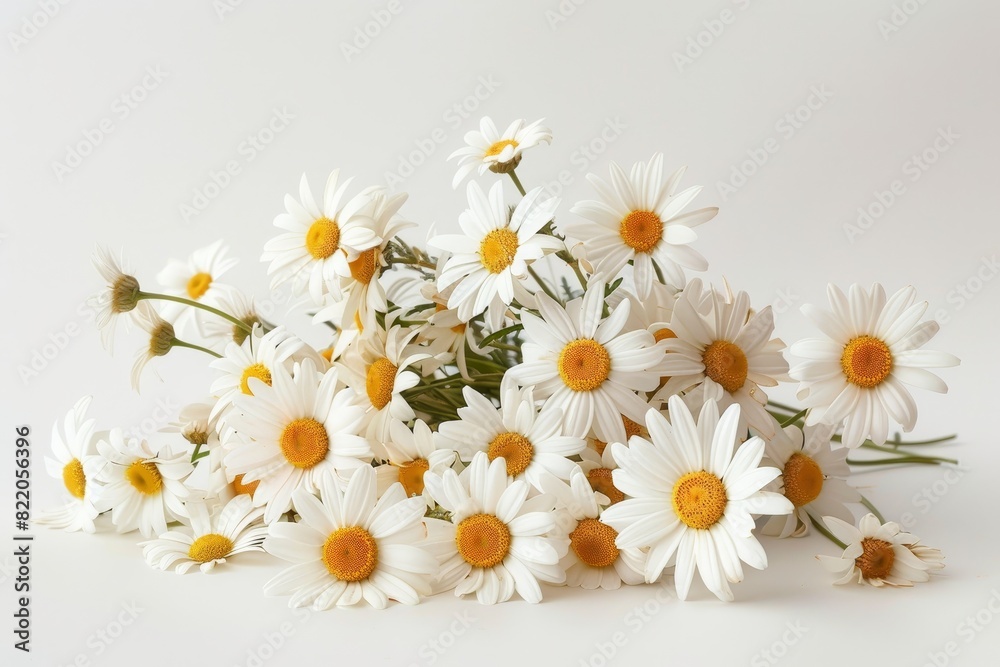 Fototapeta premium Realistic photograph of a complete Daisies,solid stark white background, focused lighting