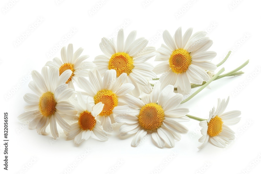 Fototapeta premium Realistic photograph of a complete Daisies,solid stark white background, focused lighting