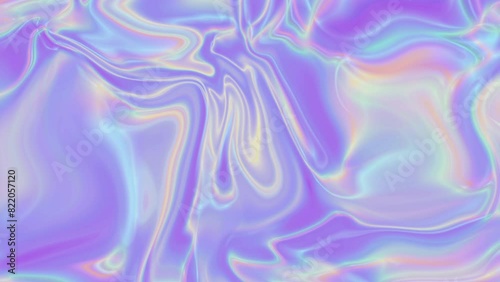 Abstract hologram fluid background, looping video wallpaper in gradient glossy shiny rainbow and purple colors 