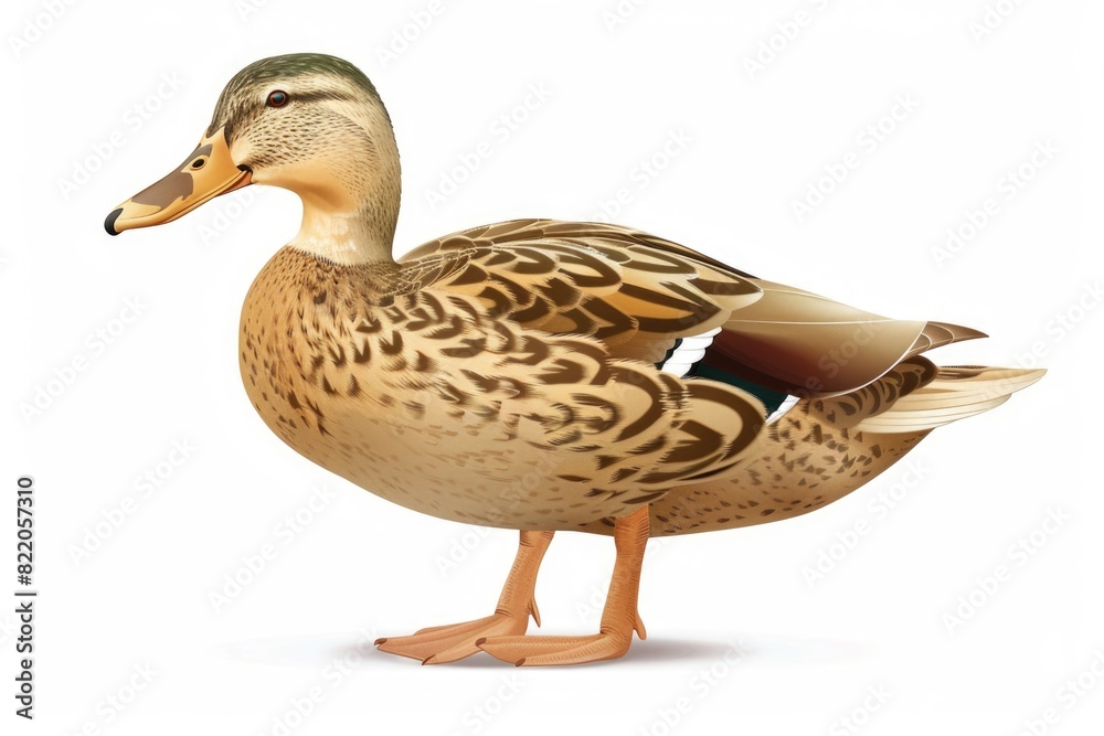 A brown duck standing on a white surface. Perfect for nature and animal-themed projects A brown duck standing on a white surface. Perfect for nature and animal-themed projects