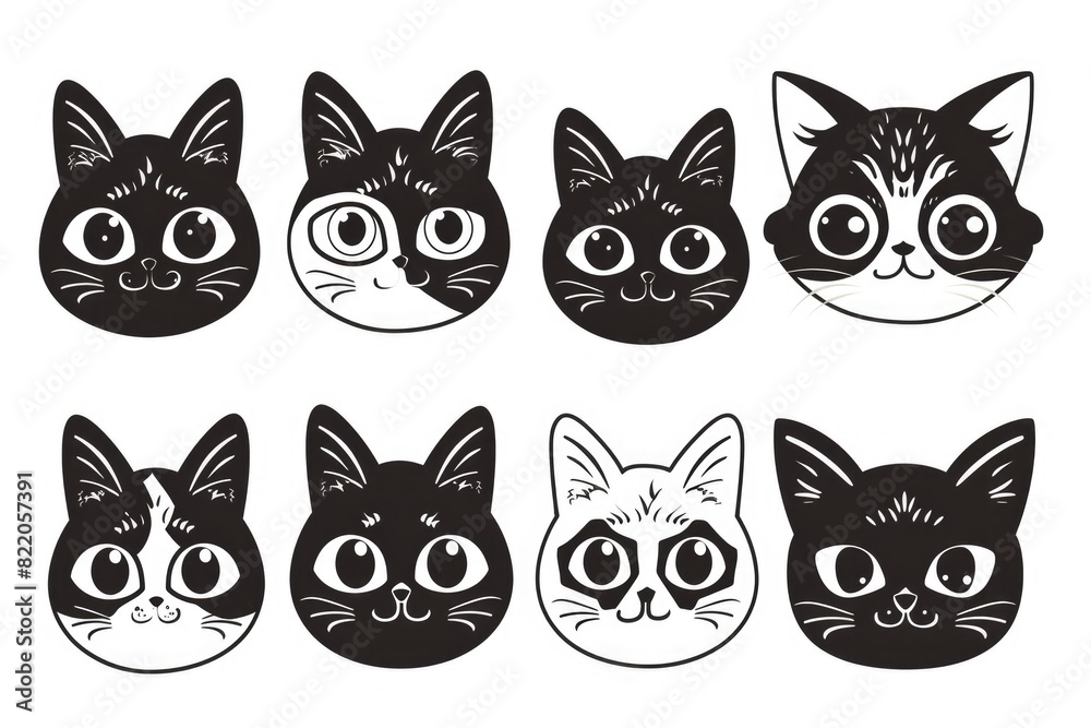 A group of black and white cats with strikingly large eyes. Perfect for pet lovers or animal enthusiasts