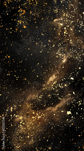 Speckles of metallic gold shimmering against a backdrop of midnight black  resembling a celestial night sky.