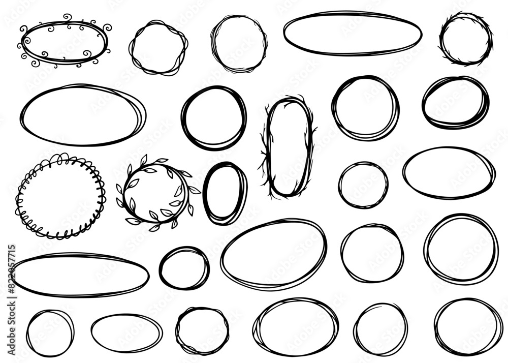 Hand drawn frames. Round vector picture border frames. Curve borders. Set of simple doodles. Pencil effect isolated frames. Hand drawn frames. Round vector picture border frames. Curve borders. Set of simple doodles. Pencil effect isolated frames.