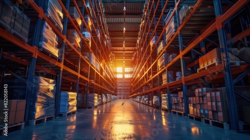 The concept of smart technology for industrial revolution and automated logistic control extends to future virtual reality technology, which promises innovative VR warehouse management solutions.