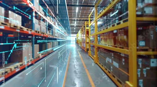 Obraz na płótnie The concept of smart technology for industrial revolution and automated logistic control extends to future virtual reality technology, which promises innovative VR warehouse management solutions. w salonie