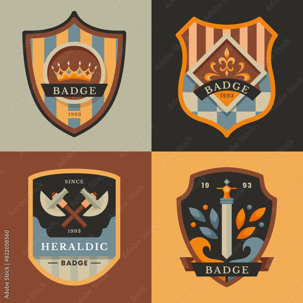 Naklejka premium Flat heraldic badge set collection