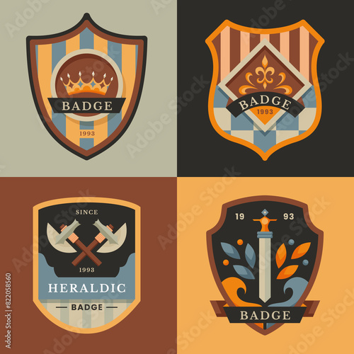 Flat heraldic badge set collection