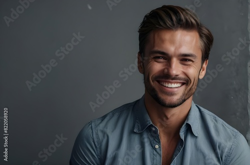 Portrait_of_a_handsome_man_smiling_against_grey_background