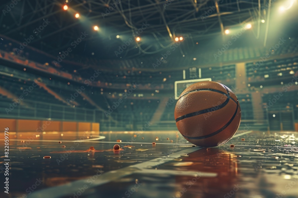 A basketball ball sitting on top of a basketball court. Perfect for sports and recreation concepts A basketball ball sitting on top of a basketball court. Perfect for sports and recreation concepts