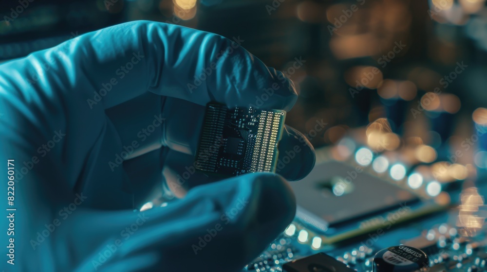 A person holding a microchip in their hand. Suitable for technology concepts