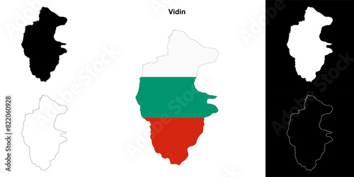 Vidin province outline map set photo
