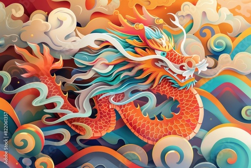 Vibrant dragon in a colorful painting, suitable for various projects