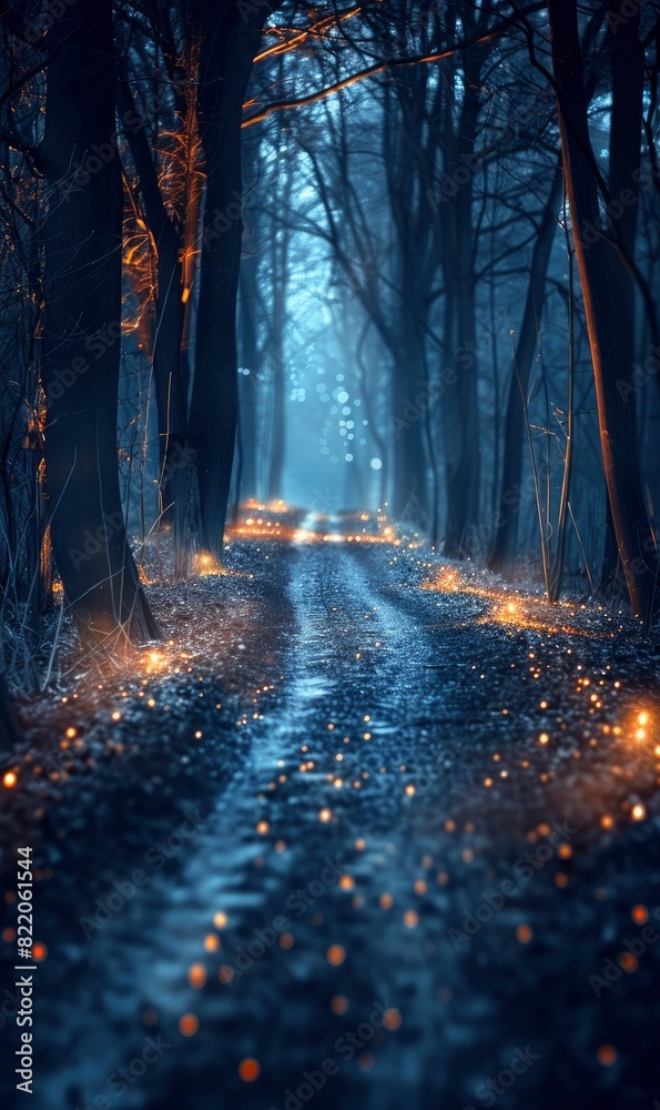 Abstract Enchanted Forest With Magical Lights,Photorealistic HD