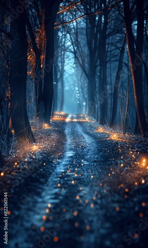 Abstract Enchanted Forest With Magical Lights Photorealistic HD