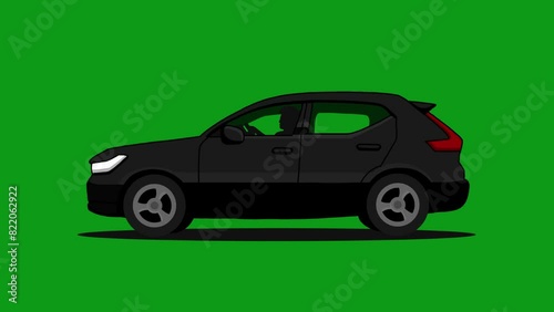 animation of suv car speeding from side view on green screen
