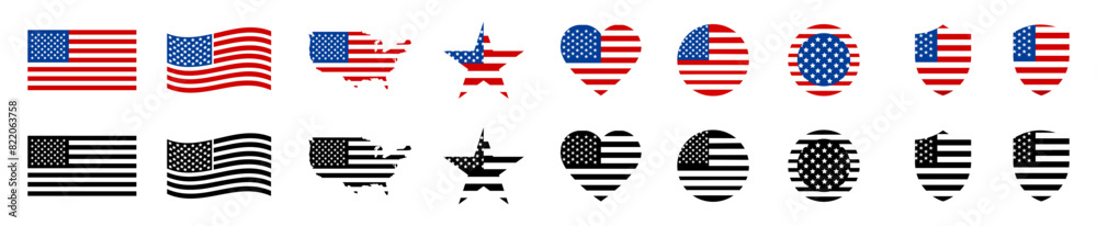 United States of America flag icon. USA country map sign. United States flag icon. Vector illustration on a white background. EPS 10
