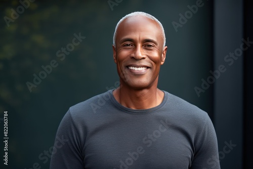 Gray Background Happy black american independant powerful man. Portrait of older mid aged person beautiful Smiling boy Isolated on Background ethnic diversity 