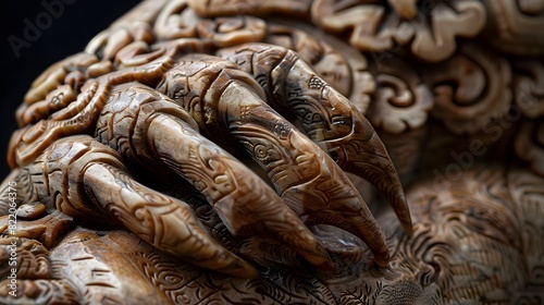 Cultural Heritage of the Grizzly An Extreme Closeup of a Bear Claw Adorned with Intricate Carvings Generative ai photo