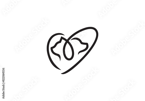 dog with cat logo design. pet love health care symbol icon vector