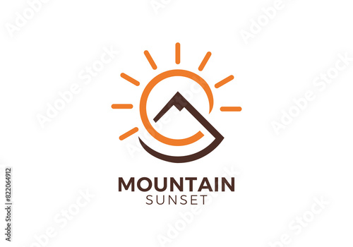 abstract mountain with sun logo. line style creative modern design vector