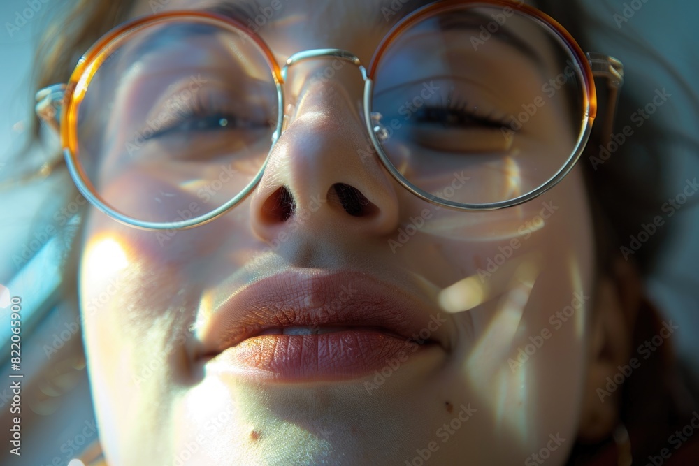 A detailed close-up of a person wearing glasses. Suitable for various projects A detailed close-up of a person wearing glasses. Suitable for various projects