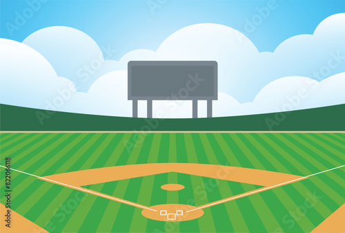 Vector illustration of an outdoor baseball field with a baseball diamond photo