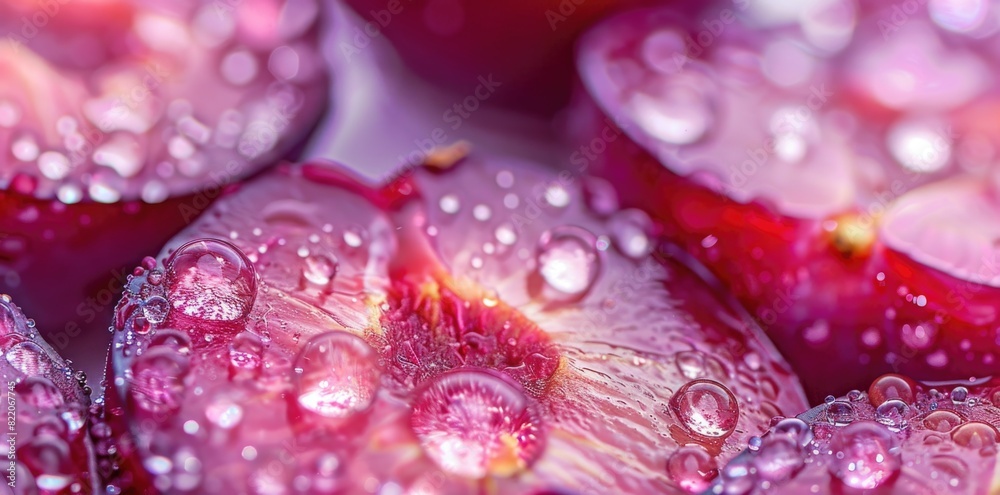 Sliced plums with water drops on a white background. Sliced plums with water drops on a white background.